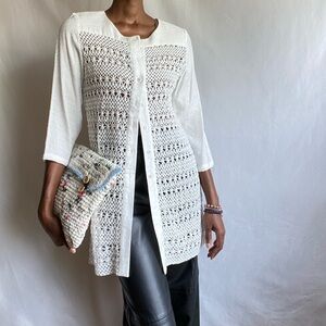 White crochet mixed textured top